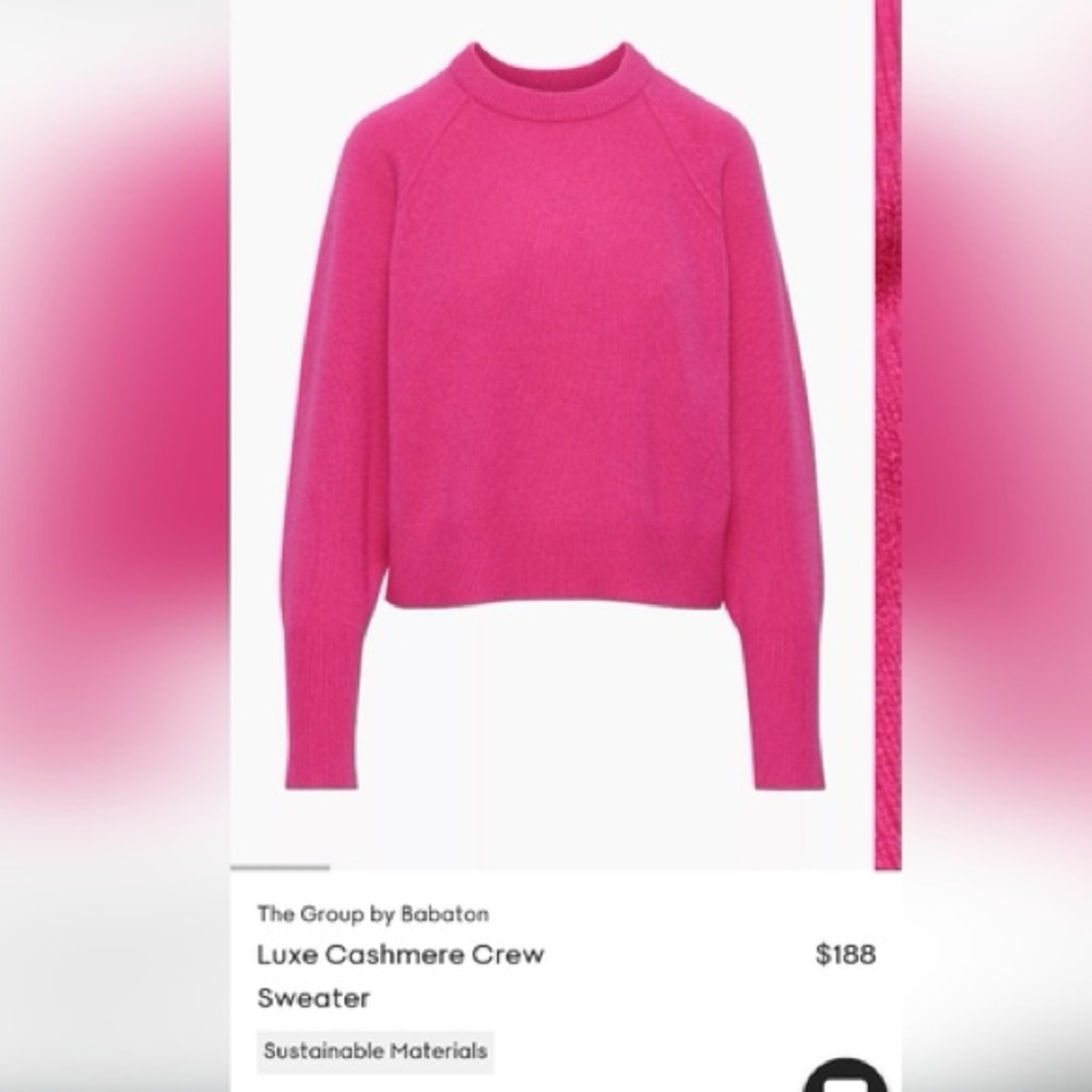 Aritzia Luxe Cashmere Crew Sweater - Vibrant Pink